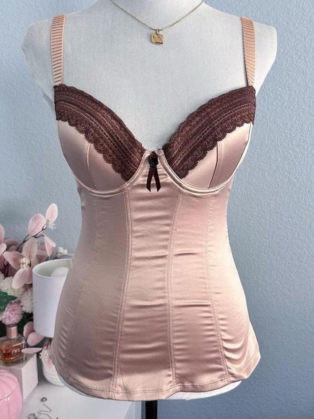 RARE Vintage Parfait by Affinitas Tan Beige Corset Bustier Top